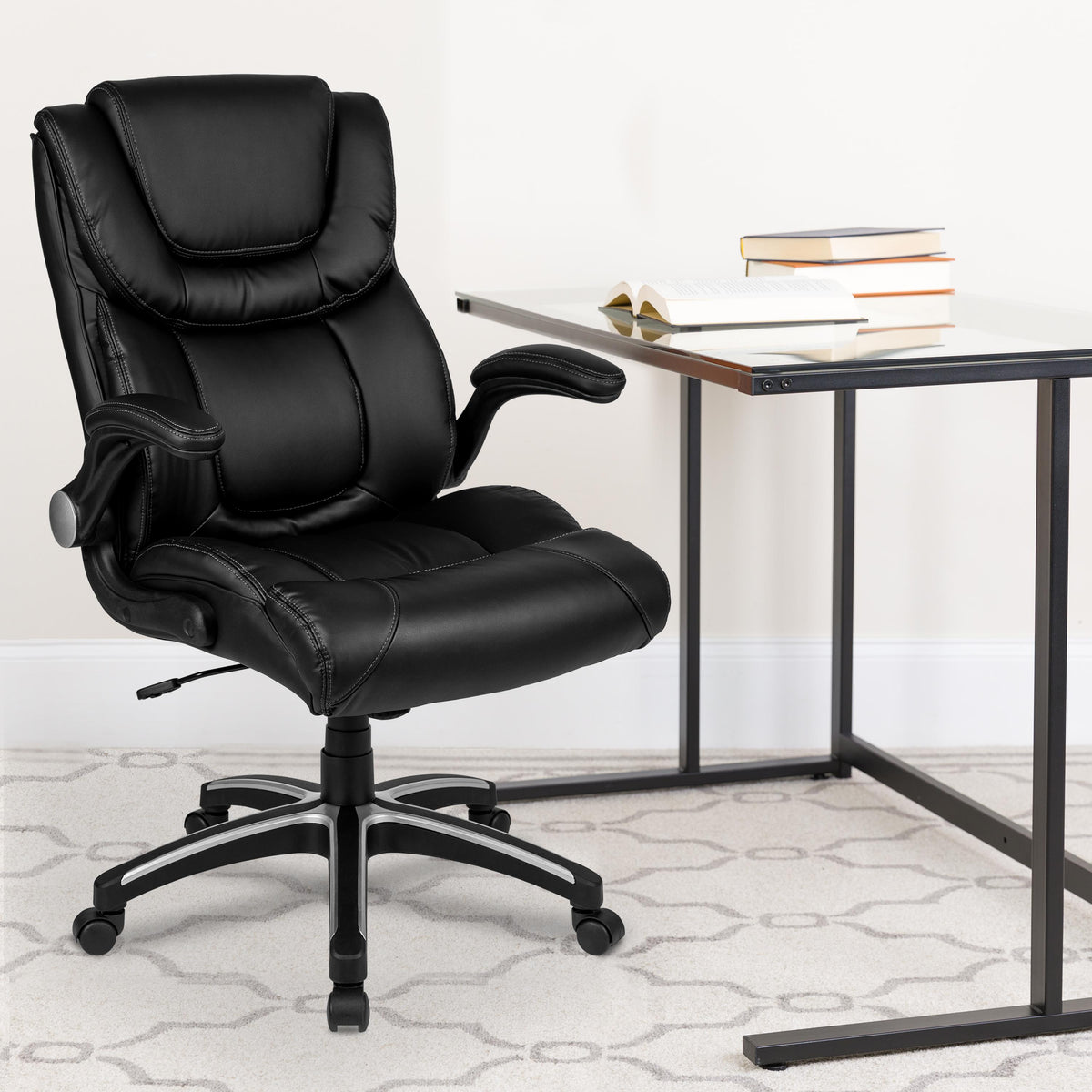 Flash Furniture High Back Black LeatherSoft Executive Swivel Chair with Double Layered Headrest