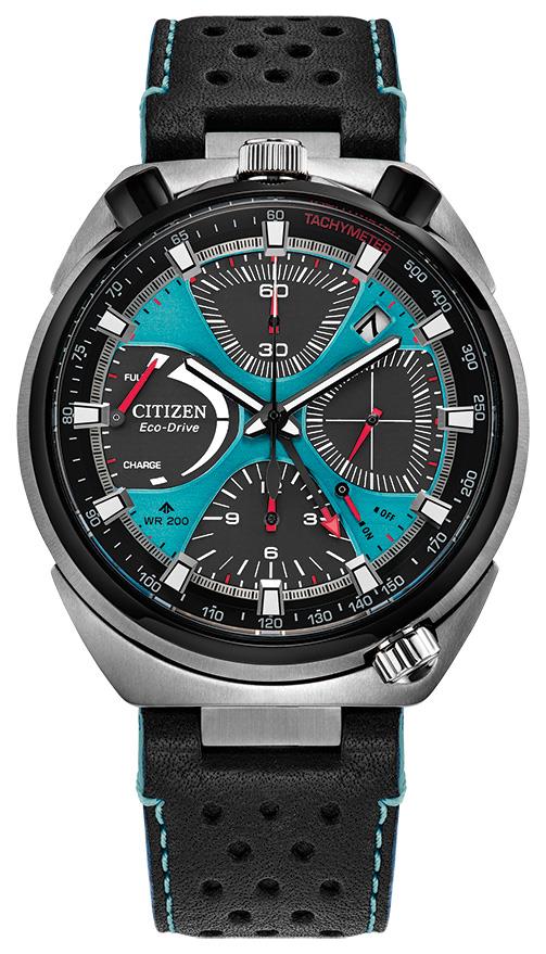 Citizen Watch Men's Promaster Land Tsuno Chrono Racer Leather Strap watch, Blue dial