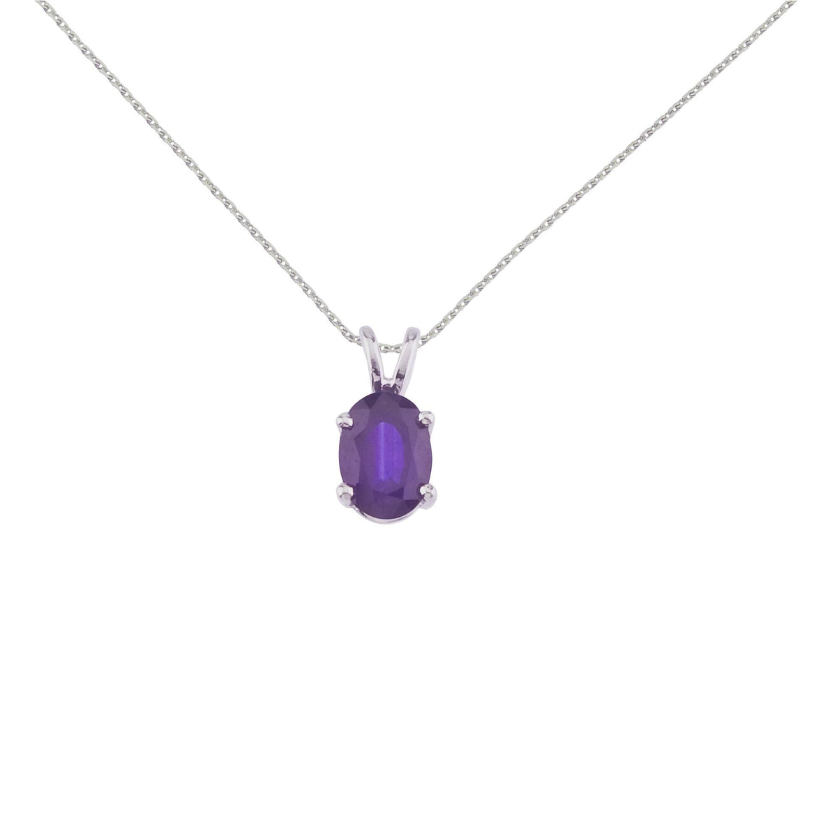 Distinctive 14K White Gold Oval Amethyst Pendant