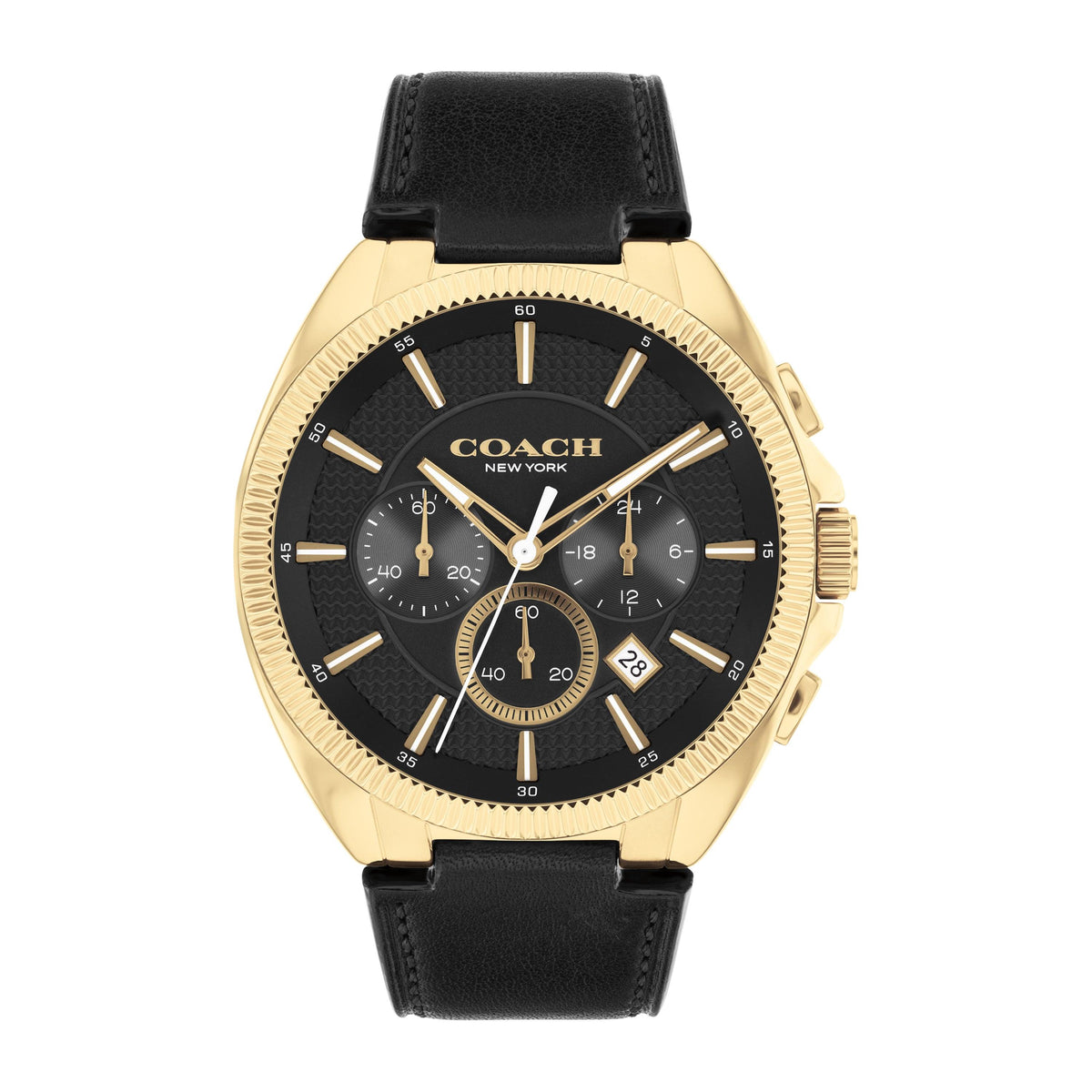 Coach Men's Jackson Chronograph Gold & Black Leather Strap Watch Black Dial