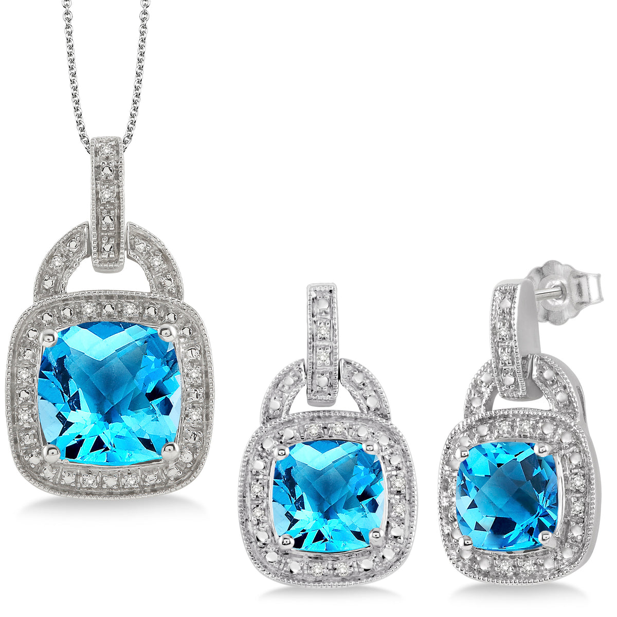 Jilco Inc Blue Topaz Earring and Necklace Set