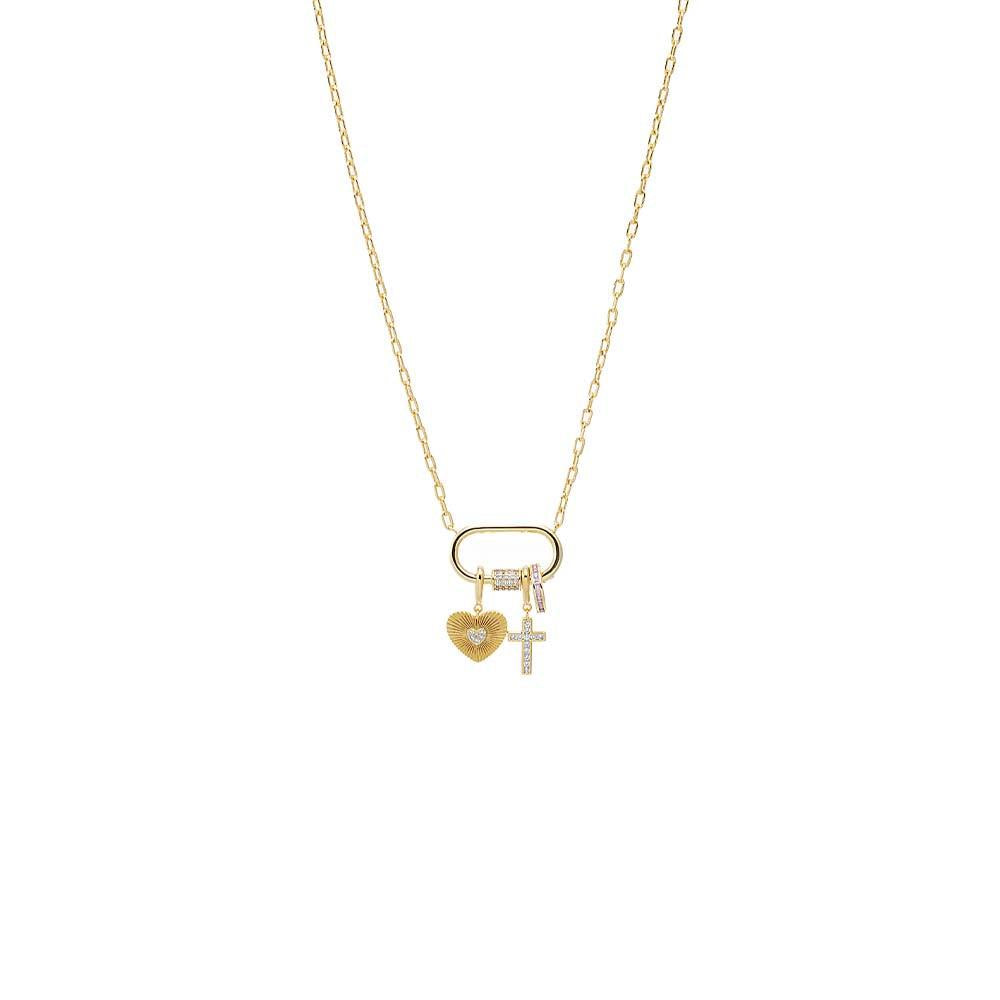 Adina Eden Heart & Cross CZ Lock Necklace