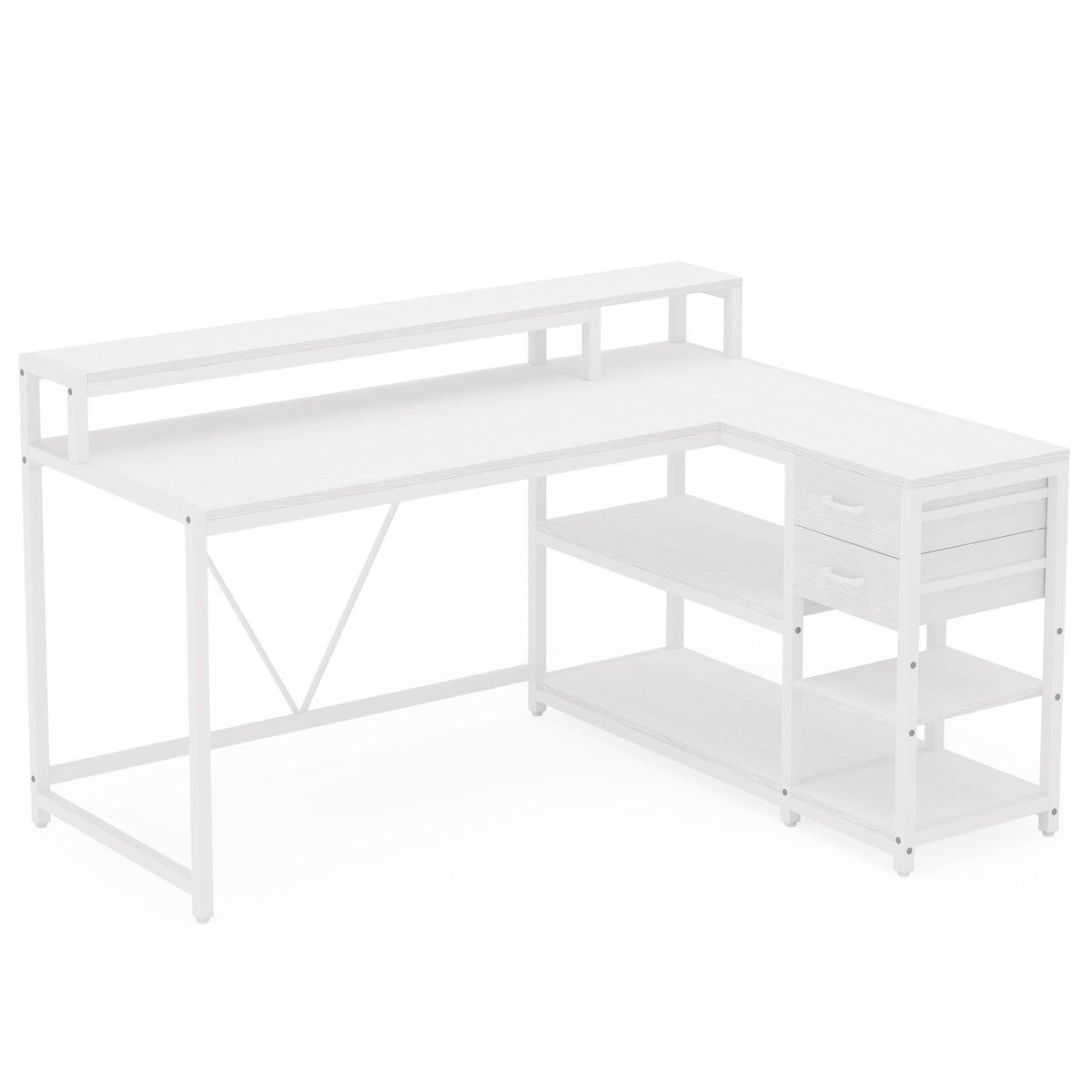 Stark Home 55" L-Shaped Home Office Desk With Monitor Riser