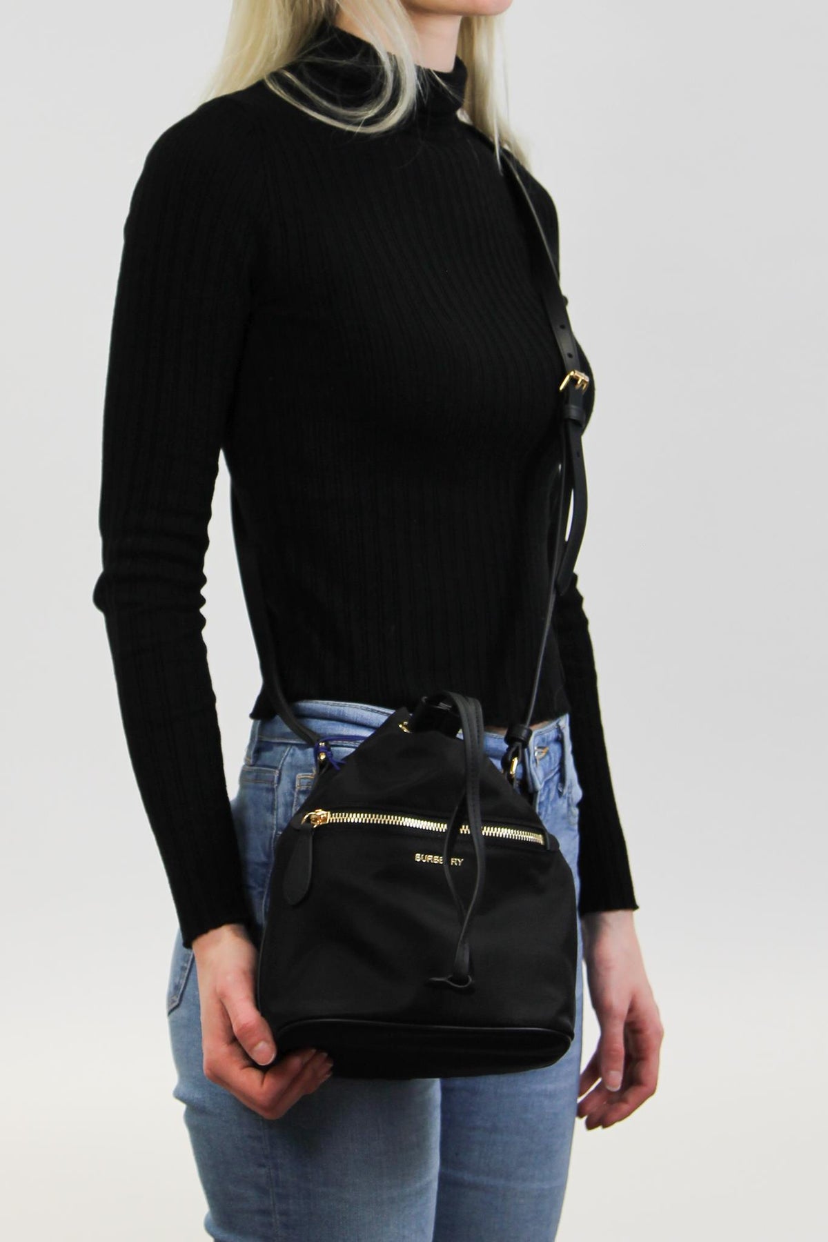 Burberry Medium Nylon Drawstring Bucket Bag