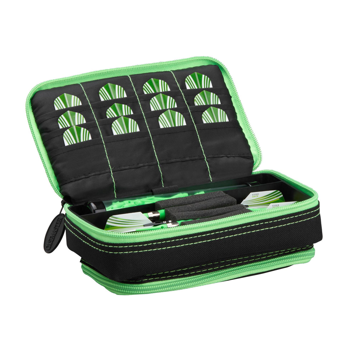 Casemaster Plazma Plus Dart Case Black with Green Zipper and Phone Pocket