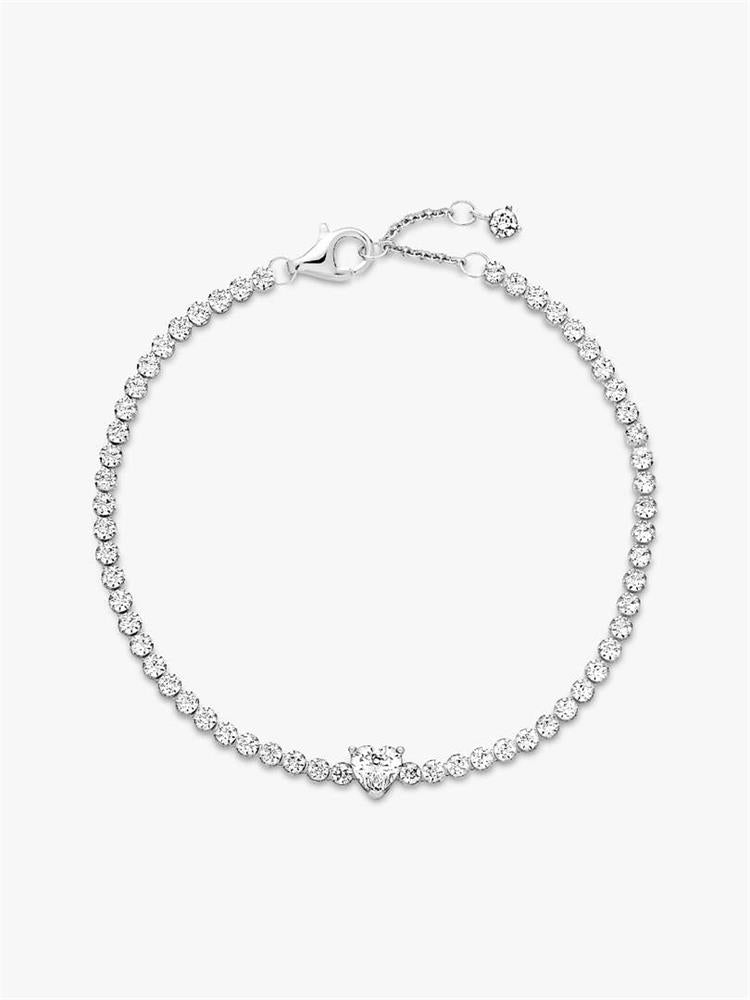 Pandora Sparkling Heart Tennis Bracelet Size 7.9"