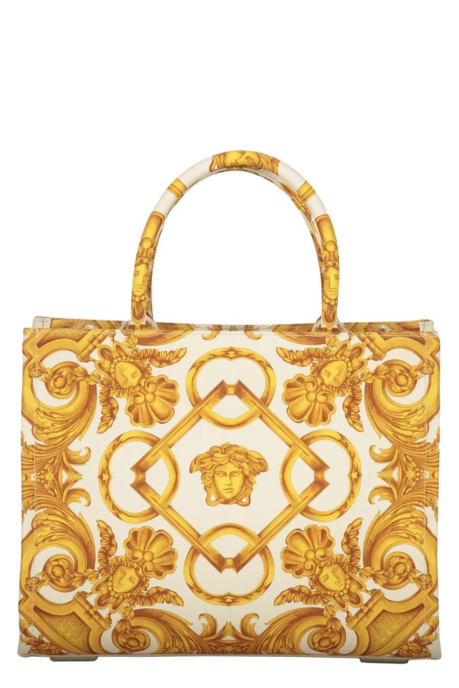 Versace Large Jacquard Canvas Tote Bag with Leather Trim