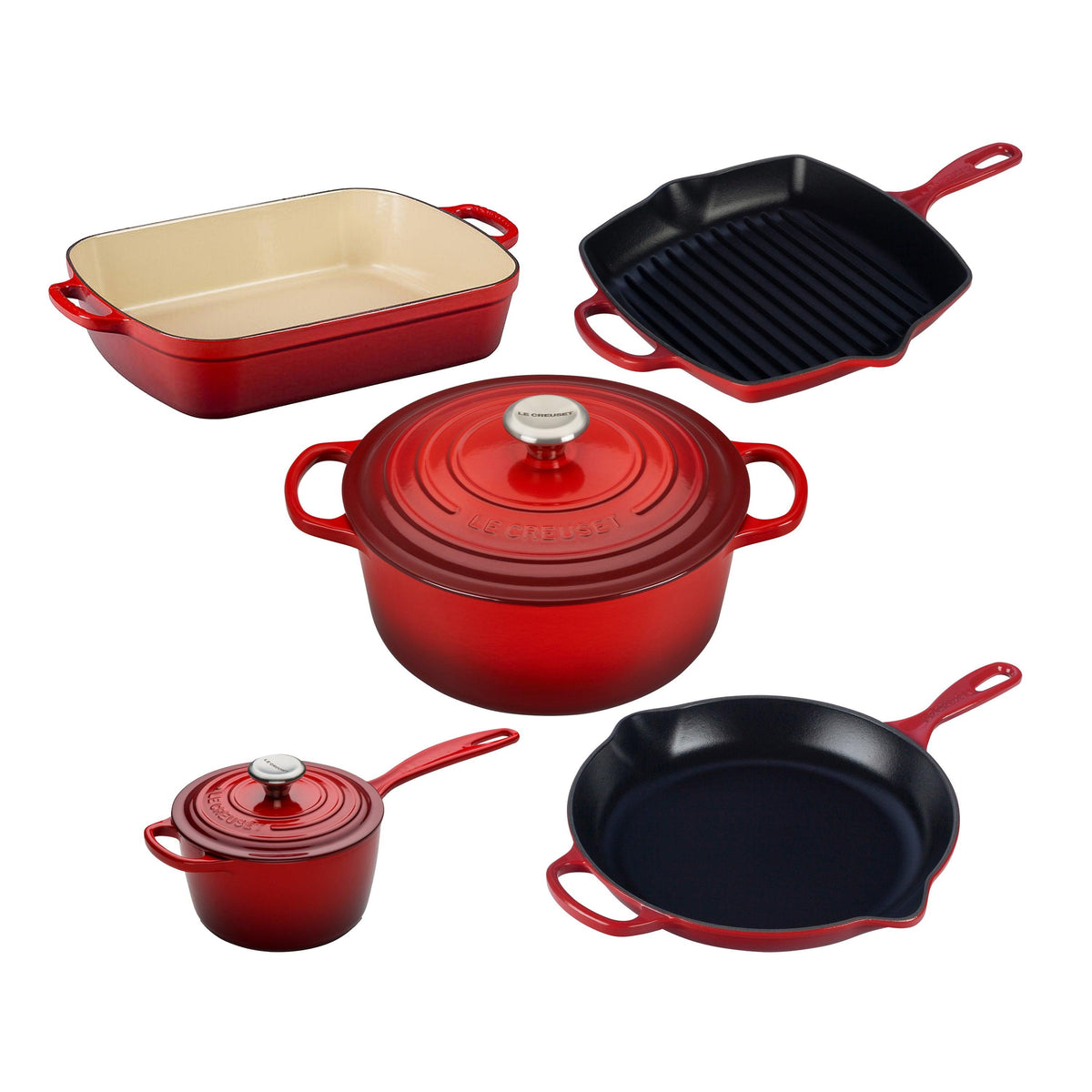Le Creuset 7pc Signature Cast Iron Cookware Set Cerise
