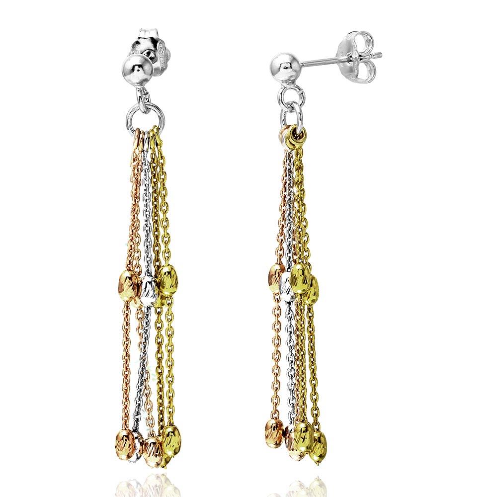 PARIKHS 3 Toned Dangling Beaded Stands Earring in 925 Sterling Silver