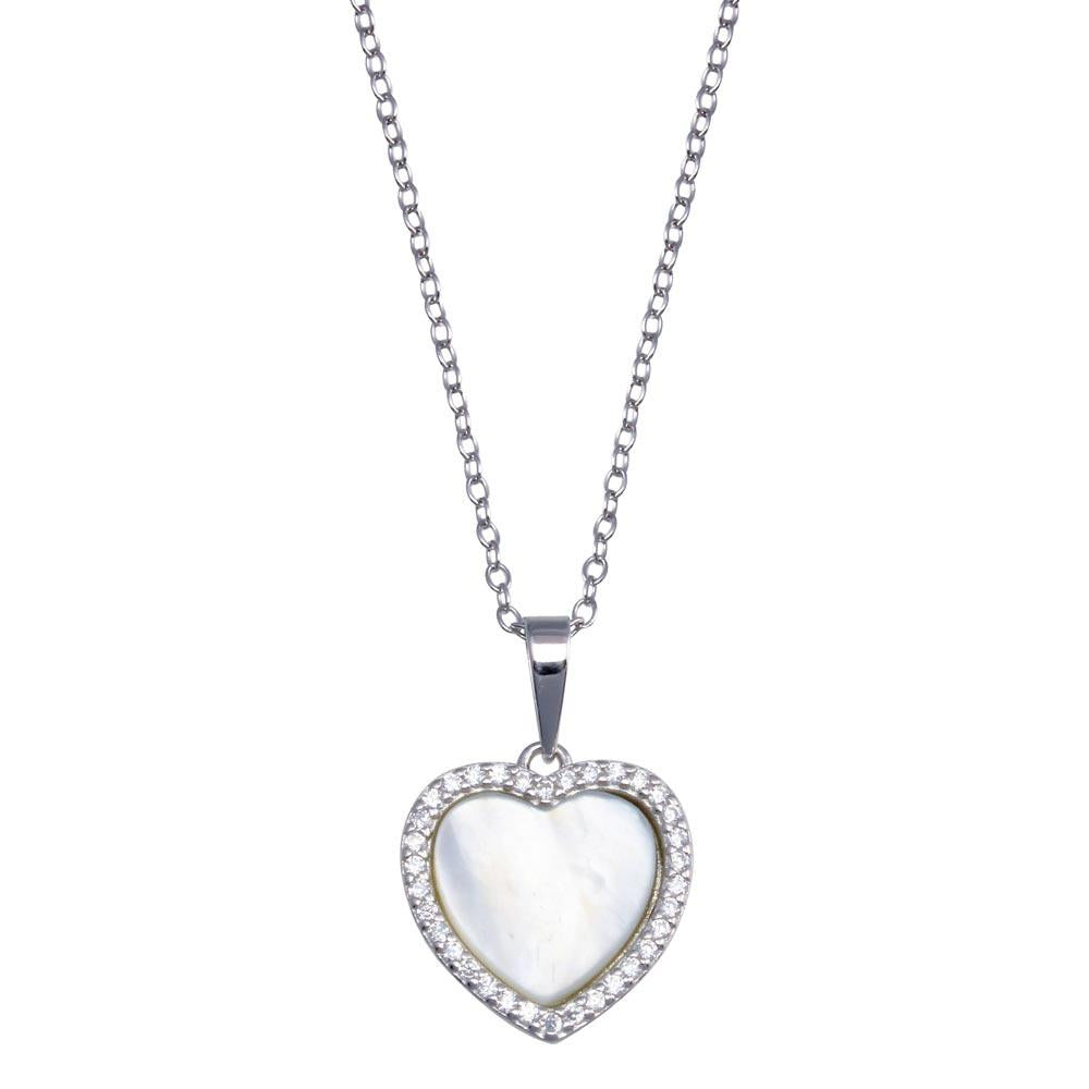 PARIKHS Rhodium Plated Heart Mother of Pearl Necklace in 925 Sterling Silver