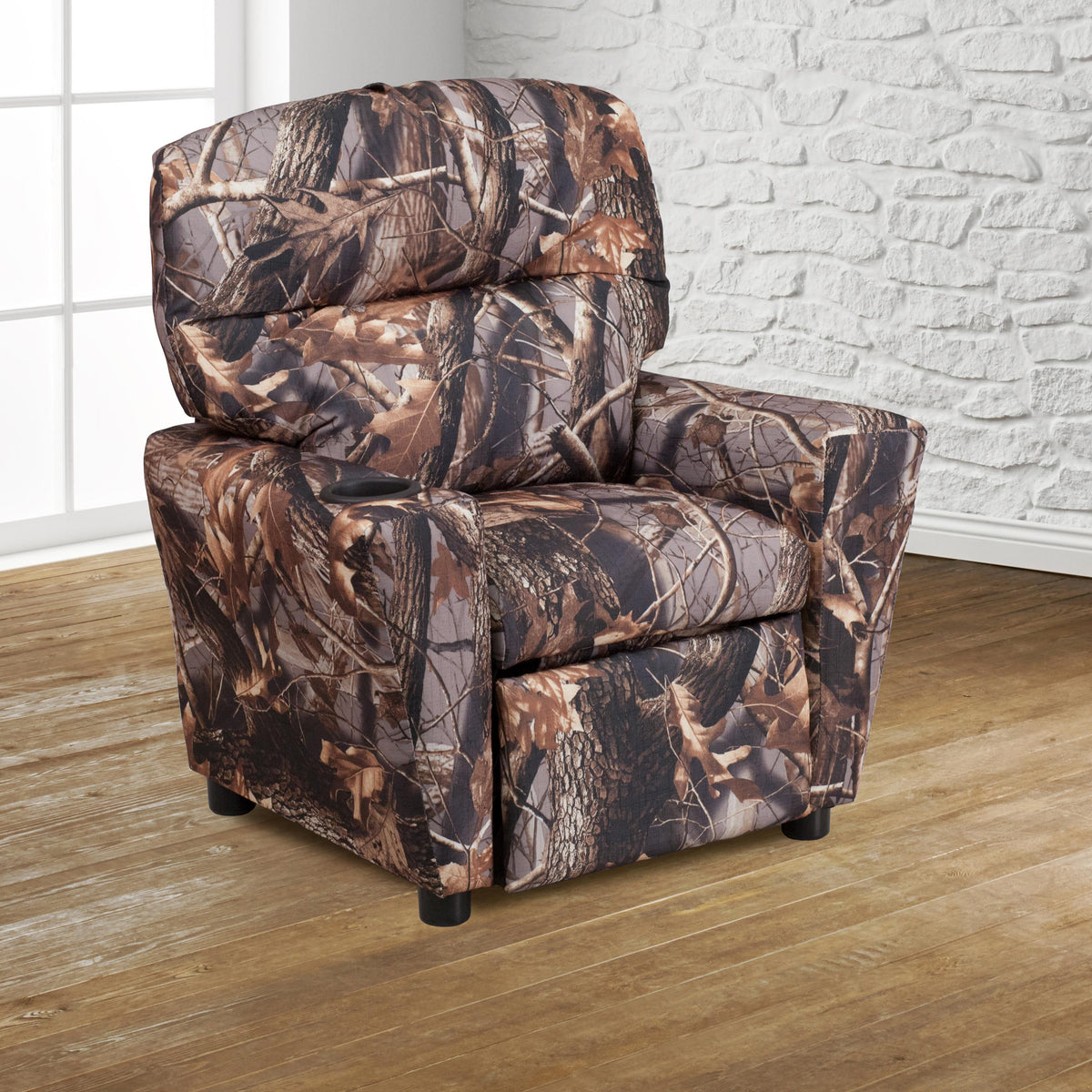 Flash Furniture Contemporary Camouflaged Fabric Kids Recliner with Cup Holder - Hardwood Frame