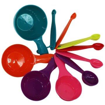 Bella Home 10 Piece Colorful Plastic Measuring Spoons with Ring Organizer