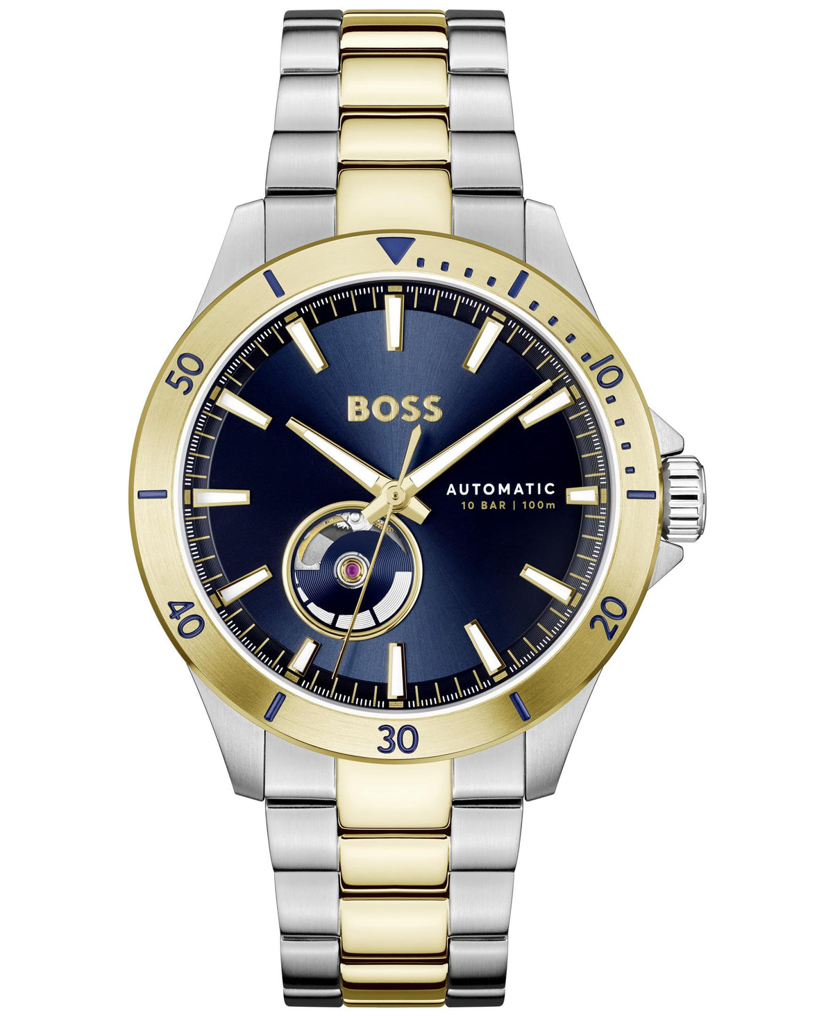 HUGO BOSS Boss Troper Automatic Gents. Stainless Steel/Yellow Gold Case and bracelet. Blue Dial.