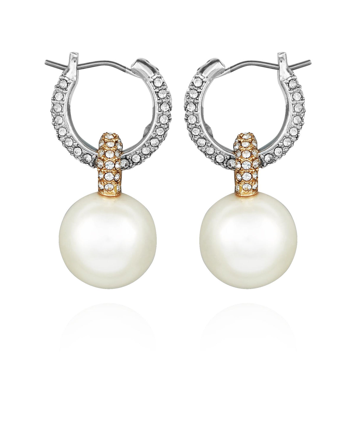 Vince Camuto Two-Tone Crystal Huggie with Faux Pearl Drop Earrings