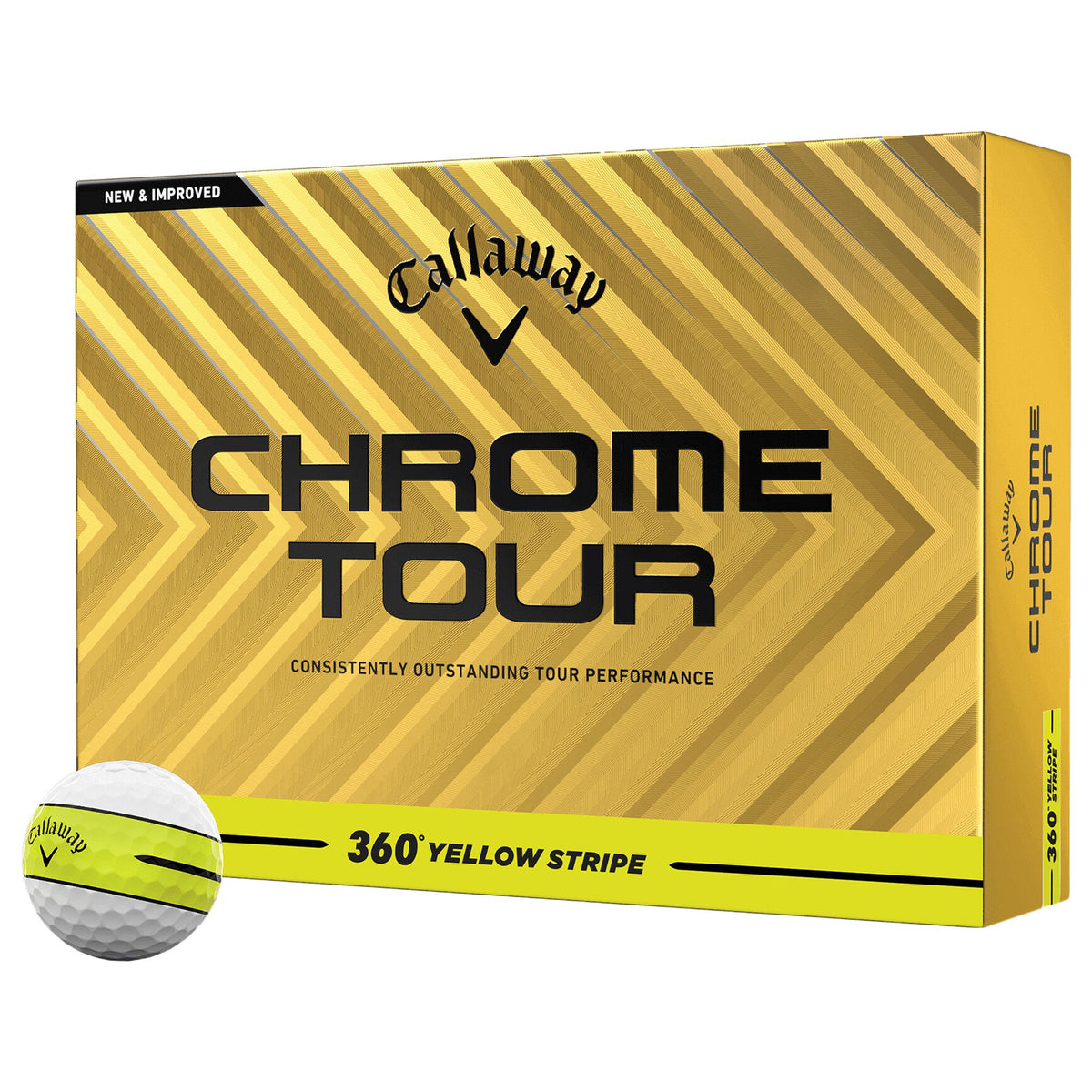 Callaway Chrome Tour 360 Yellow Stripe 26 Golf Balls - 1 Dozen