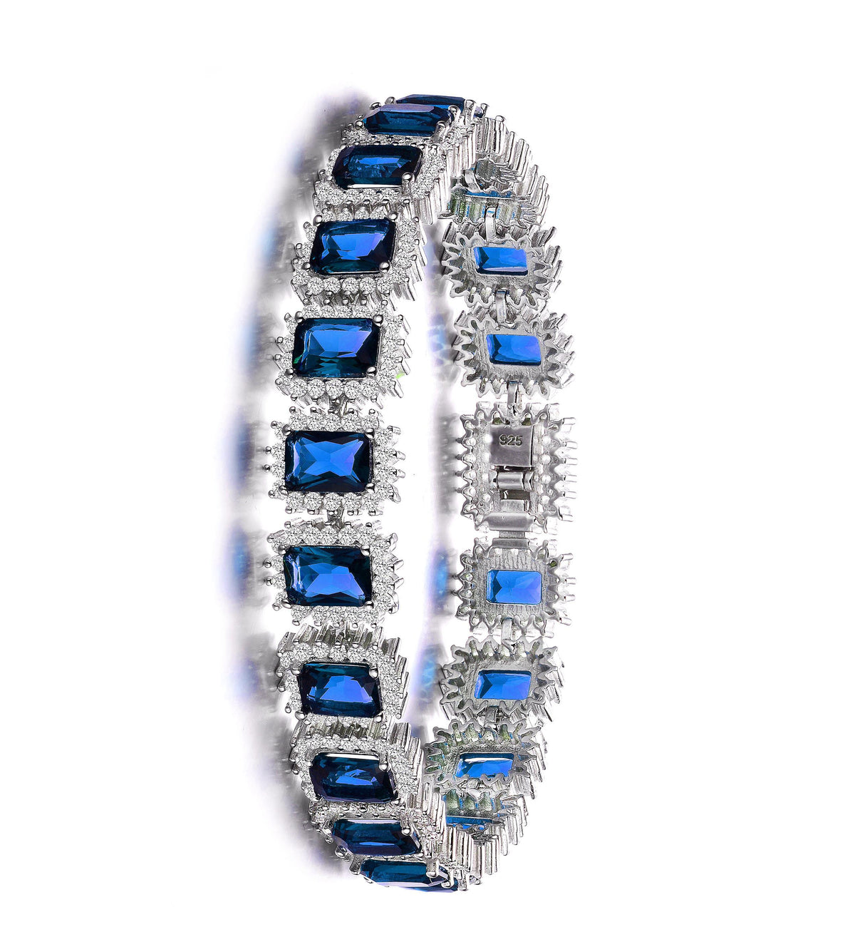 GENEVIVE CZ Rhodium Blue Statement Necklace Size 7.25''