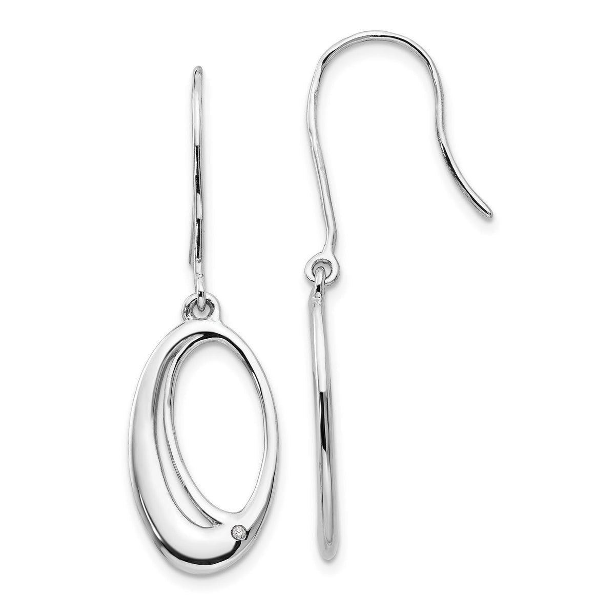 Distinctive White Ice Sterling Silver RH Plated White Ice .01ct Dia. Oval Dangle Earrings