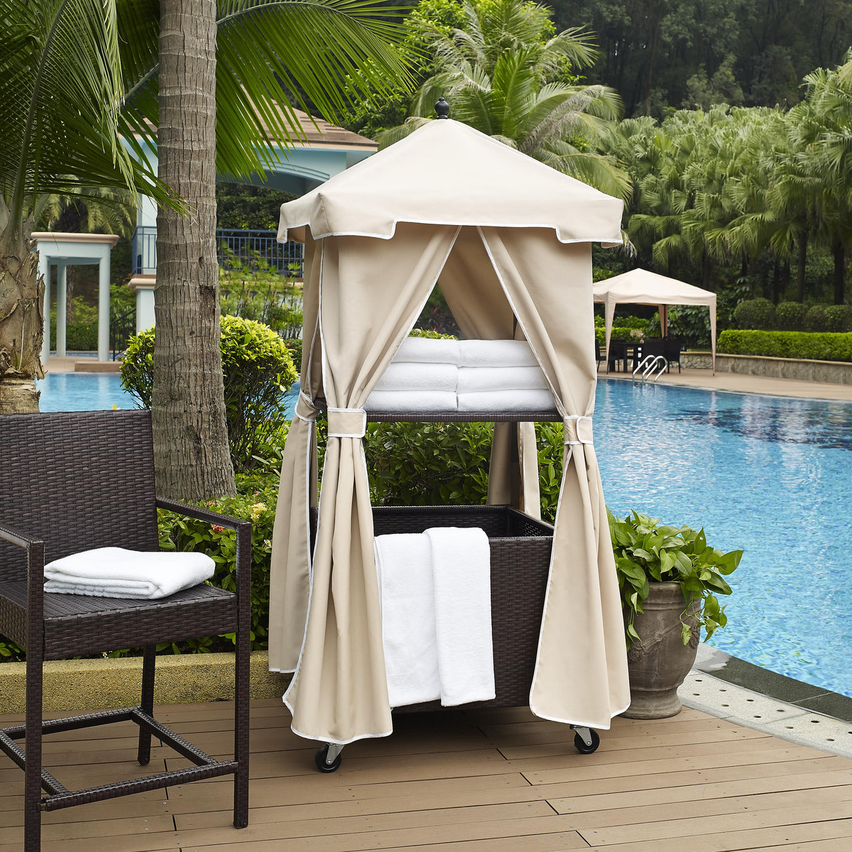 Crosley Outdoor Palm Harbor Wicker Outdoor Storage Towel Valet