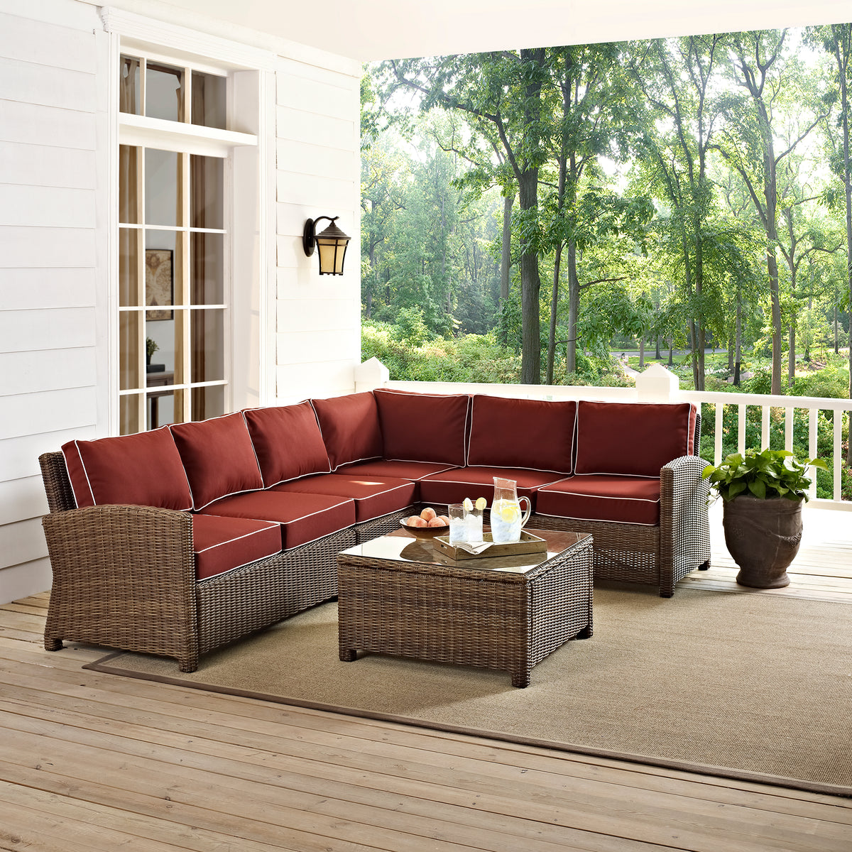 Crosley Outdoor Bradenton 5Pc Wicker Outdoor Sectional Patio Furniture Set
