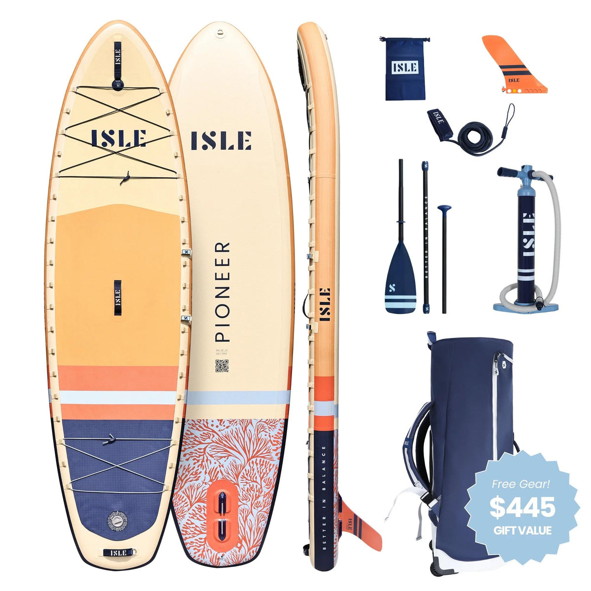 ISLE 10'6 Pioneer 3 Paddle Board - Sun/Ice/Coral/Navy