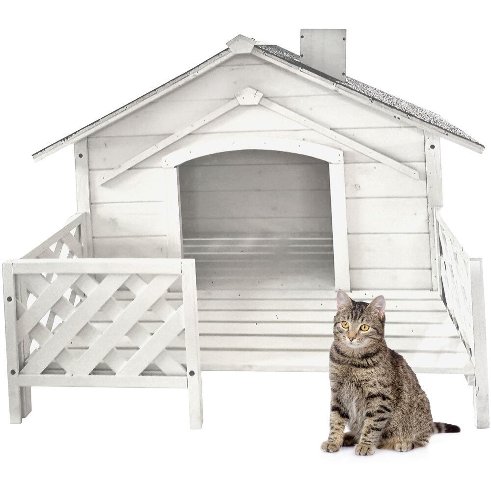 CRITTER SITTERS 27-In. Tall Outdoor Raised Pet House with Porch, White