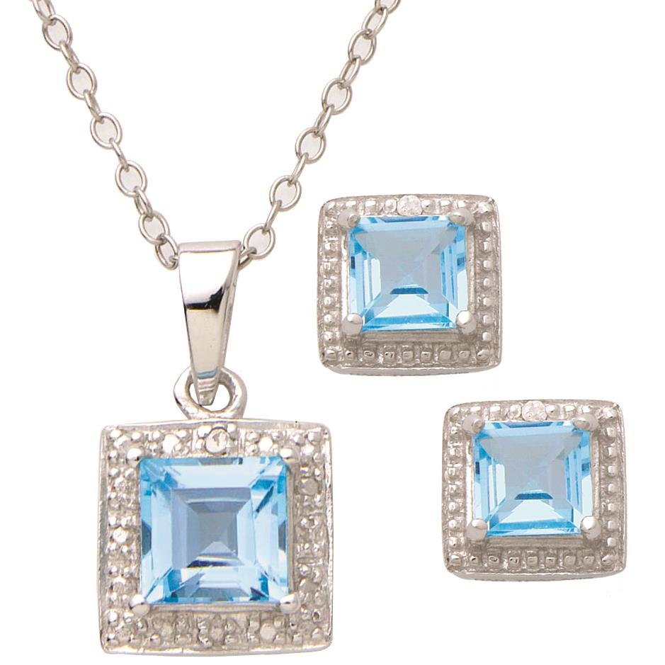 Jilco Diamond and Blue Topaz Necklace & Earring Set