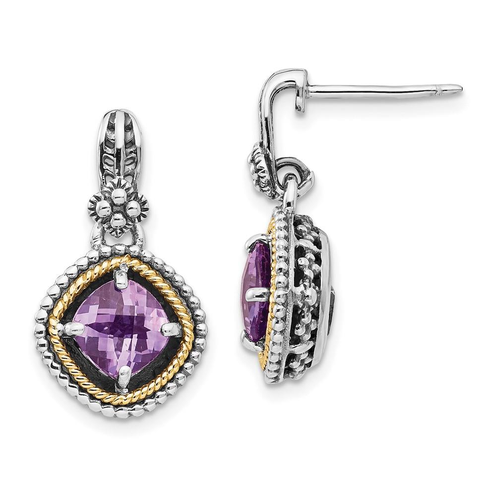 Distinctive Sterling Silver w/14k Amethyst Earrings