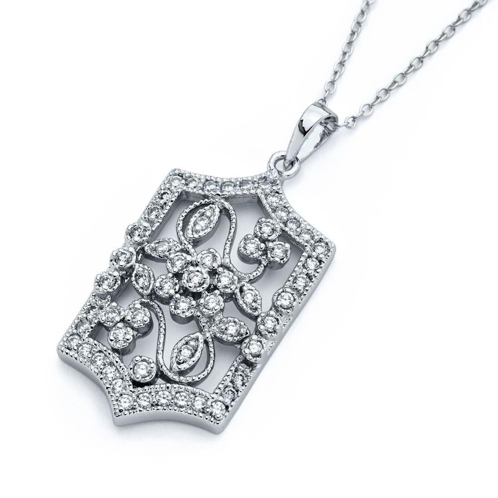 PARIKHS Rhodium Plated Flower Filigree CZ Necklace in 925 Sterling Silver