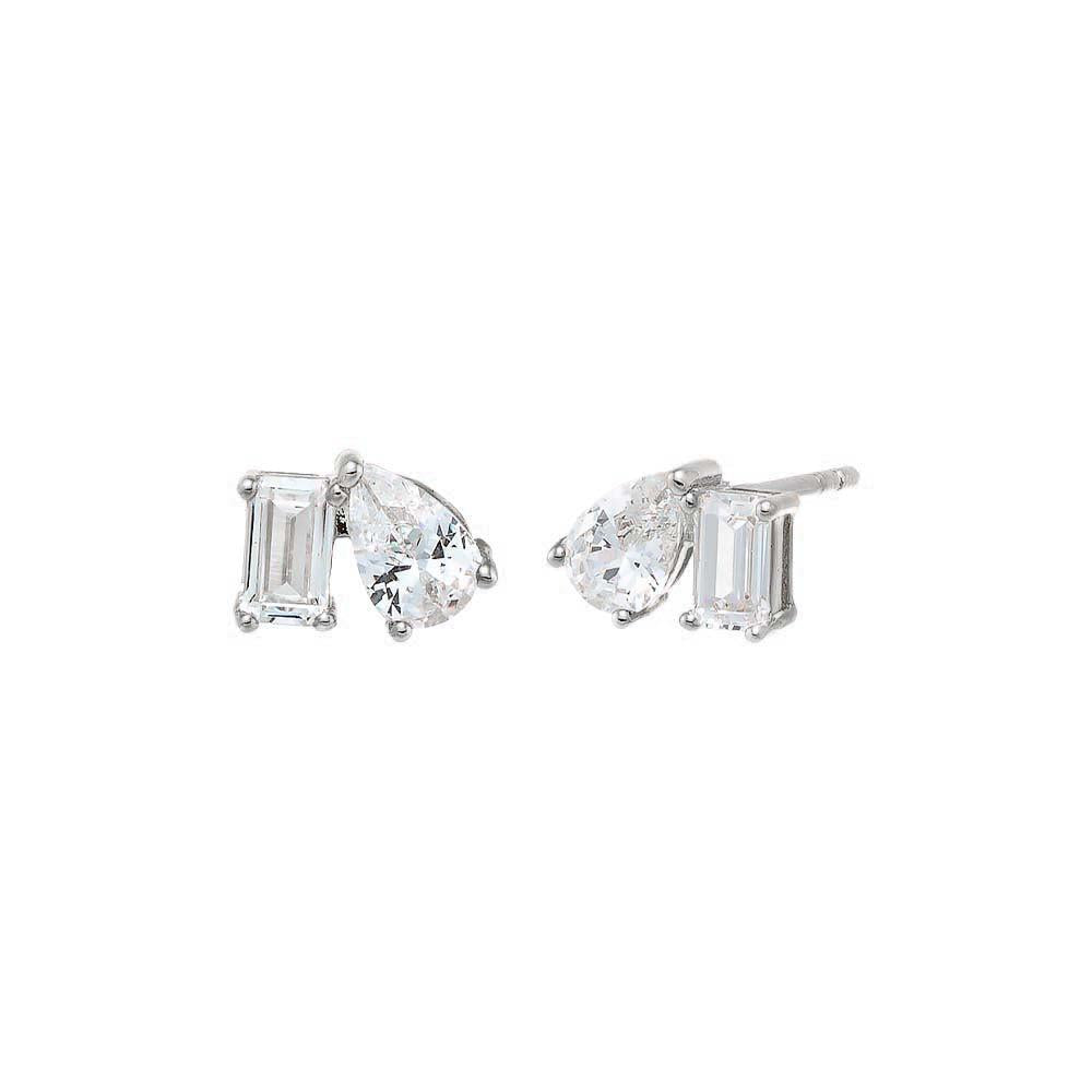 Adina Eden CZ Teardrop X Baguette Stud Earring