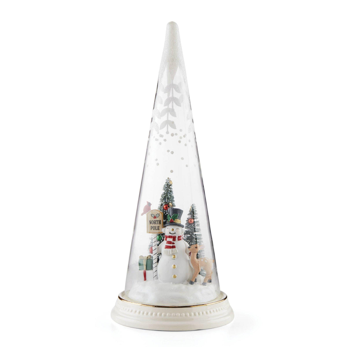 Lenox Glass Lit Snowman North Pole Scene