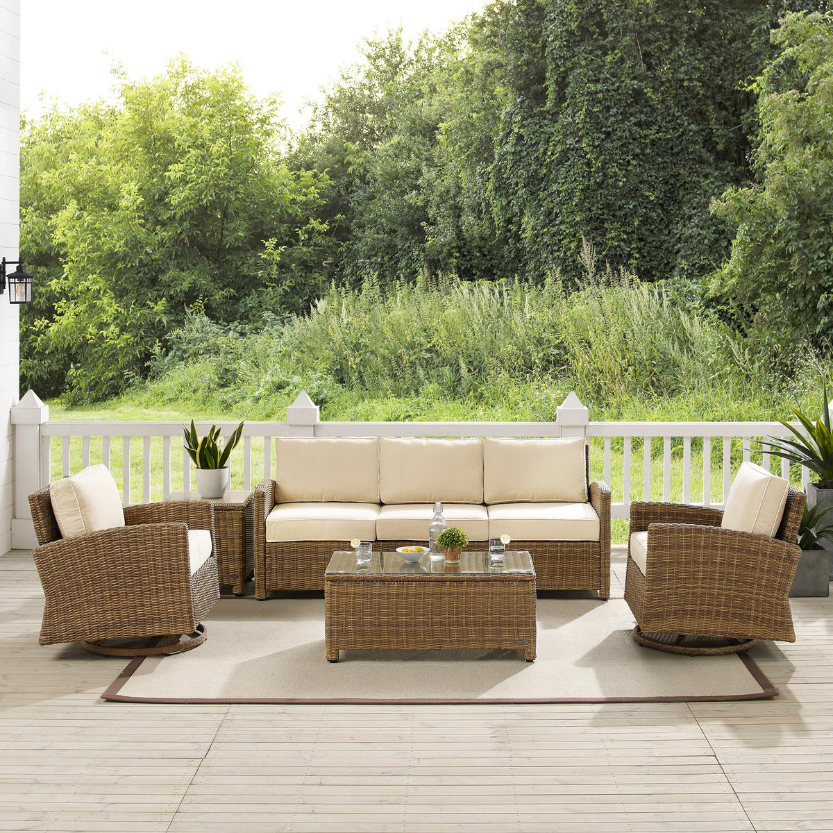 Crosley Outdoor Bradenton 5Pc Wicker Outdoor Sofa And Swivel Rocker Set