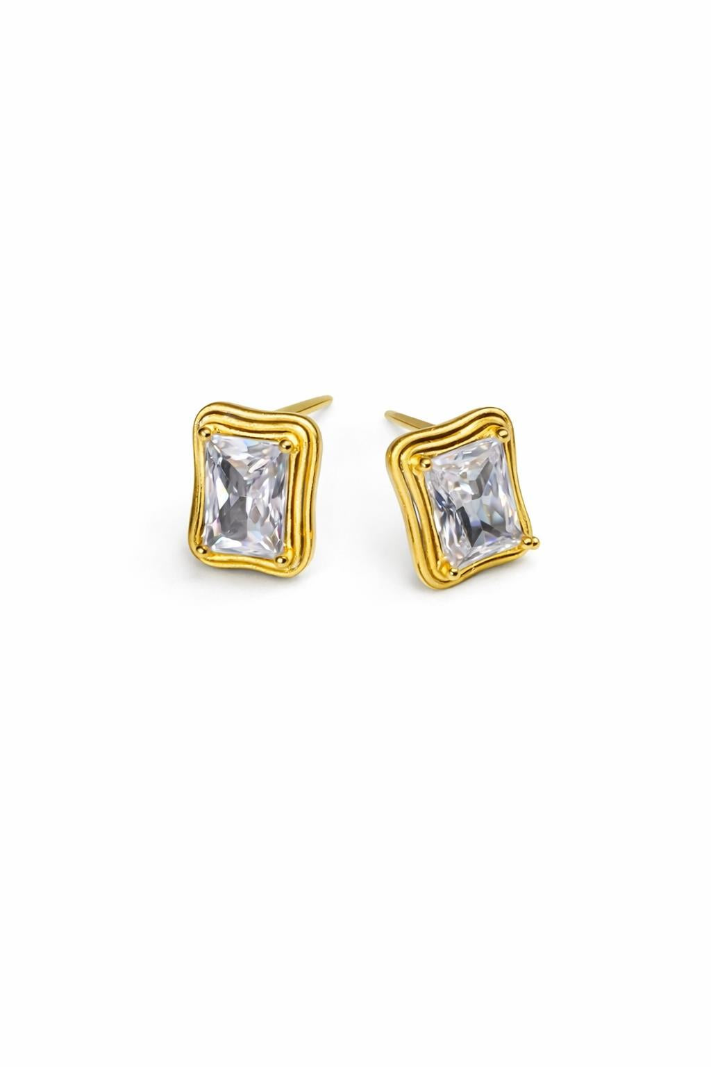 Completely Bella Latonia Cabella created Sterling Silver 18K Gold Vermeil Rectangular Shaped AAA CZ Stud Earrings