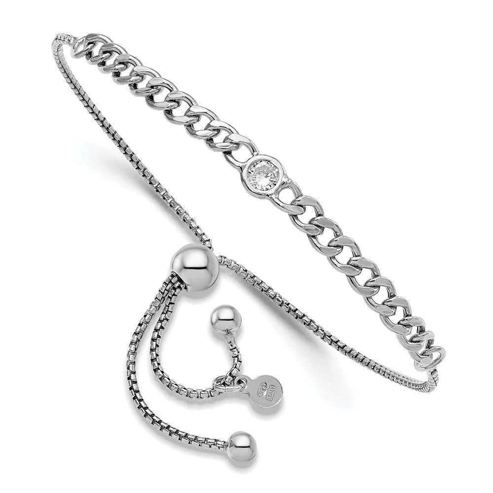Distinctive Sterling Silver CZ Bolo Adjustable Bracelet
