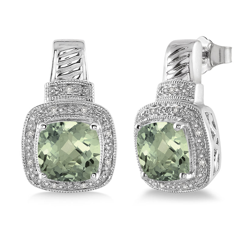 Jilco Inc Green Amethyst & Diamond Earrings
