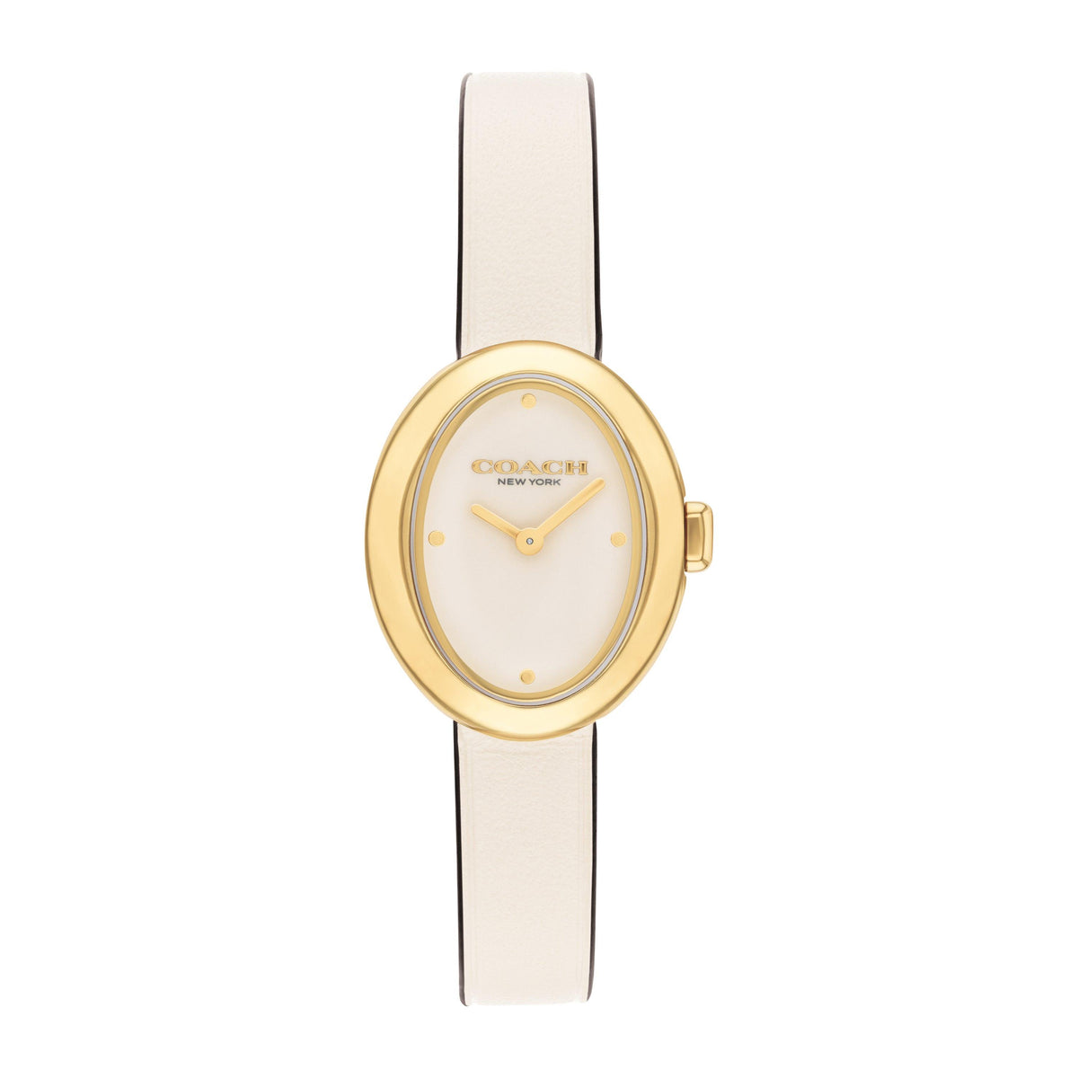 Coach Ladies' Sammy Oval Gold & Chalk Leather Strap Watch Chalk Dial