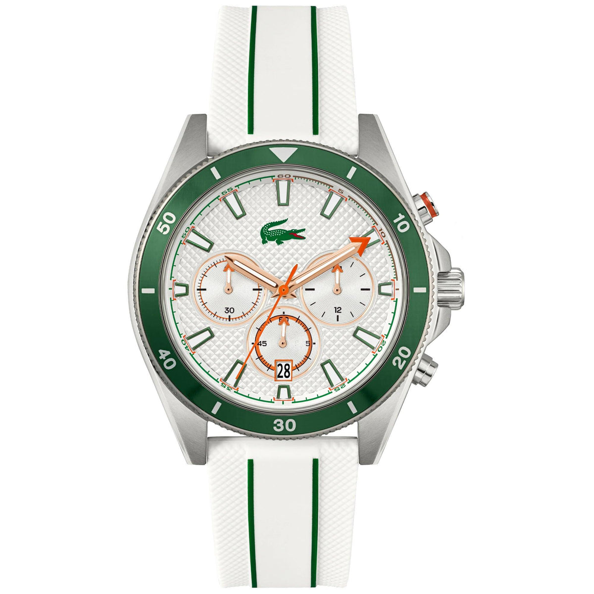 Lacoste Men's Mainsail Chronograph Green & White Silicone Strap Watch White Dial