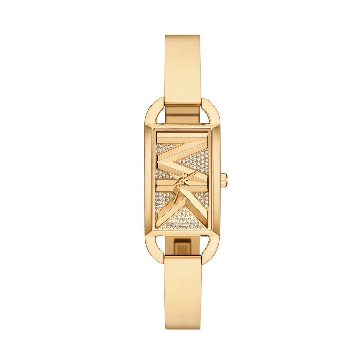 Michael Kors Ladies Mini Empire Pave Gold-Tone Stainless Steel Bangle Watch Logo Dial