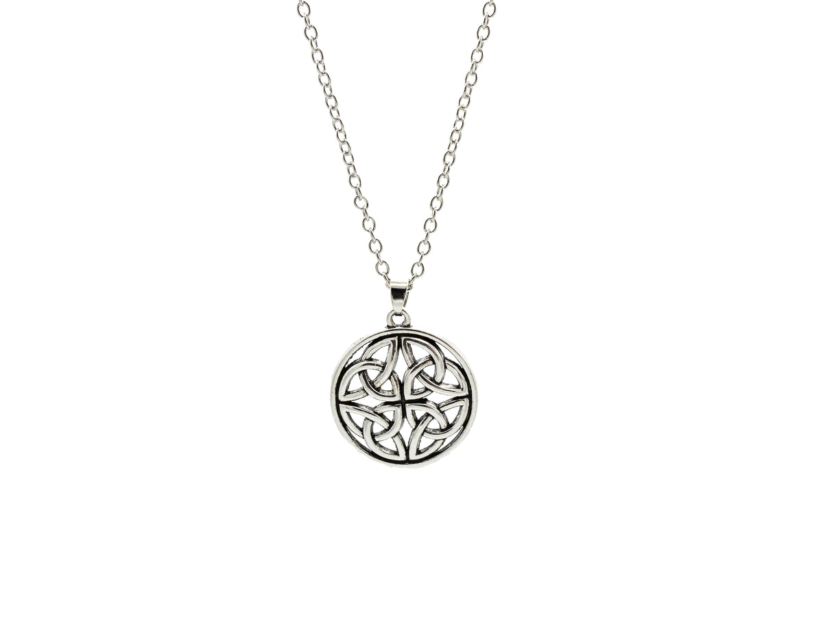 Completely Bella Antique Silver Plated Circle Round Triquetra Knot Necklace