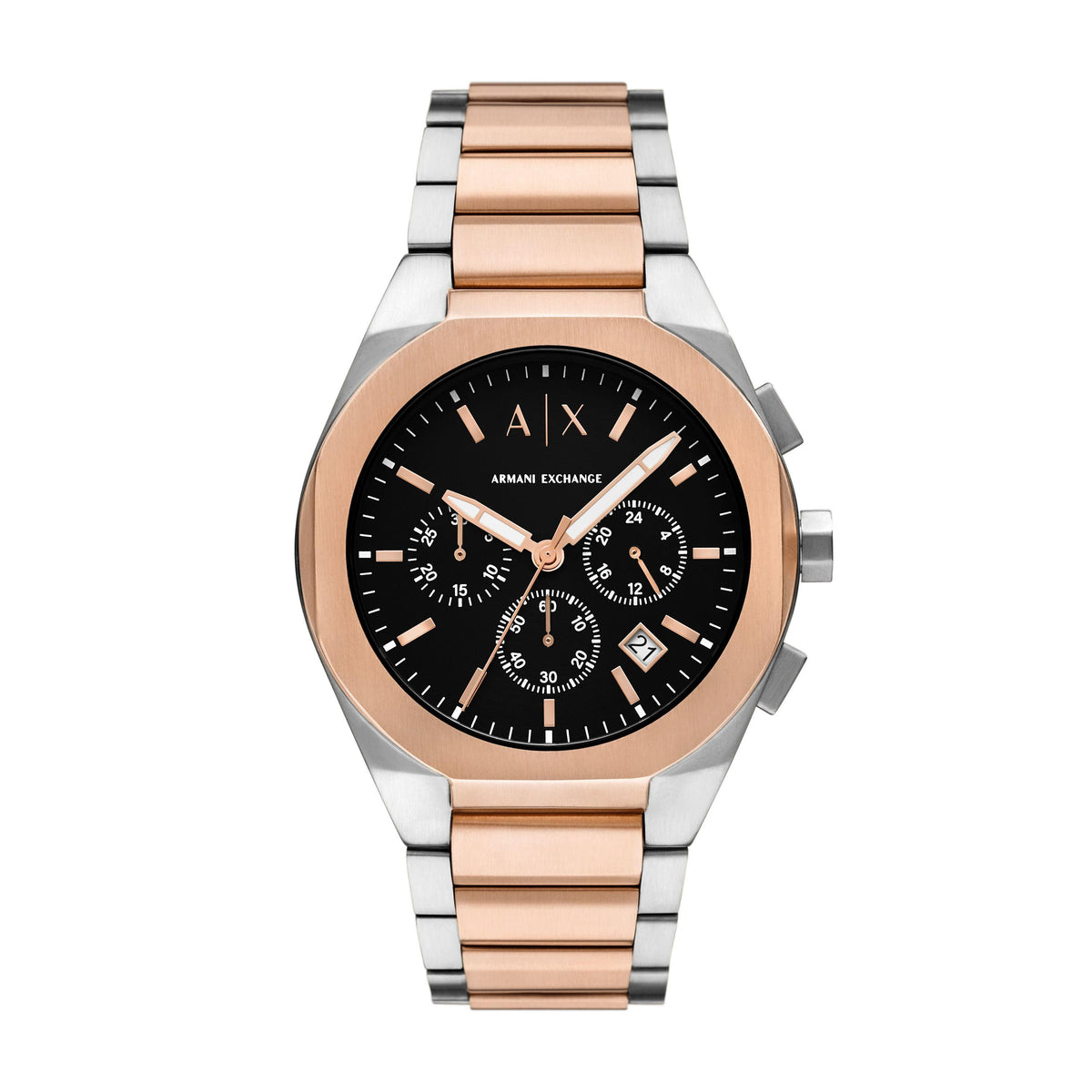 Armani Exchange Mens Sync Chronograph 2-Tone Stainless Steel Watch Black Dial