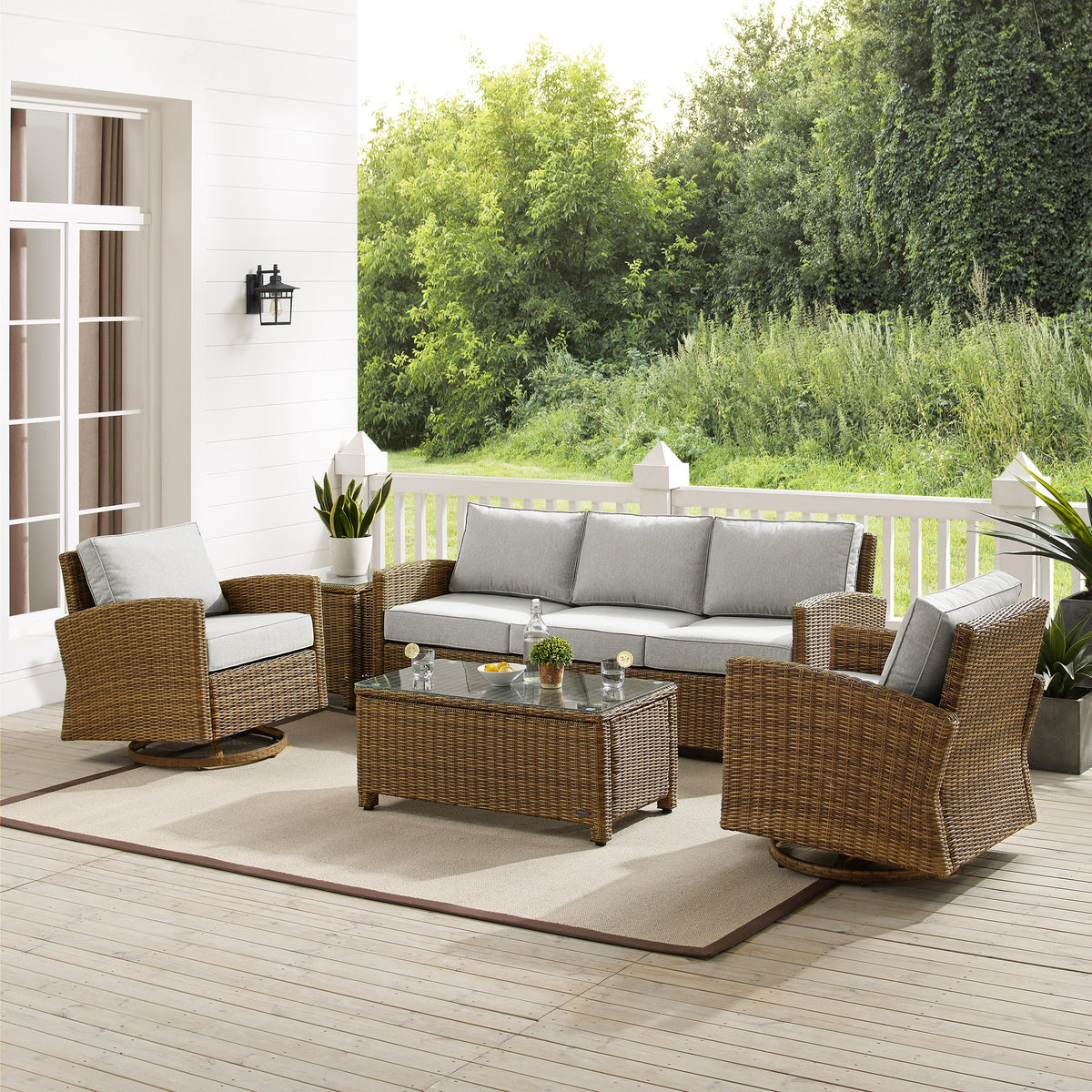 Crosley Outdoor Bradenton 5Pc Wicker Outdoor Sofa And Swivel Rocker Set