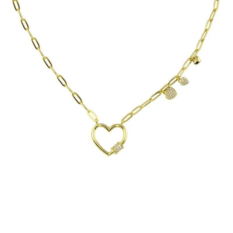 PARIKHS Gold Plated Heart CZ Paperclip Necklace in 925 Sterling Silver