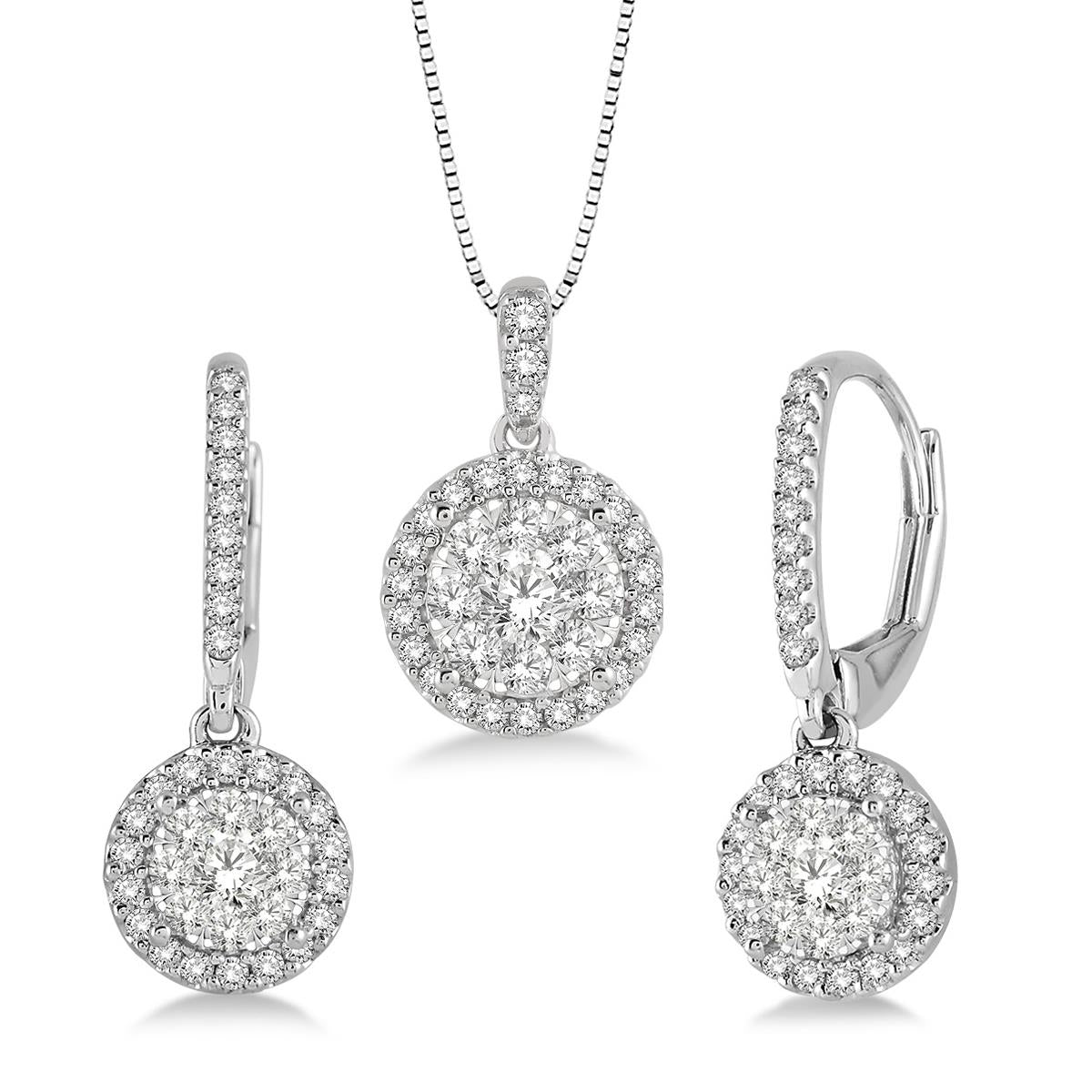 Jilco Inc Diamond Cluster Earring and Necklace Set