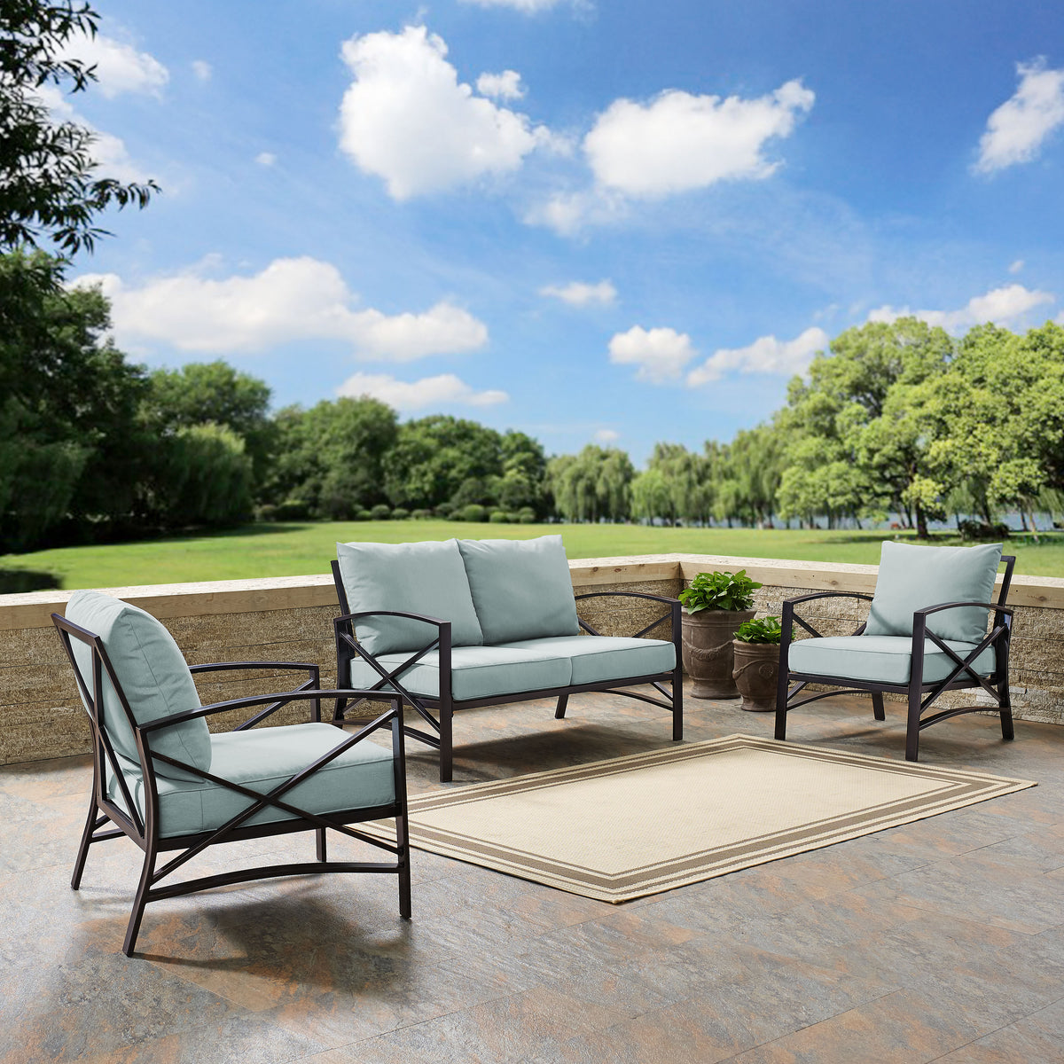 Crosley Outdoor Kaplan 3Pc Outdoor Loveseat Patio Furniture Set