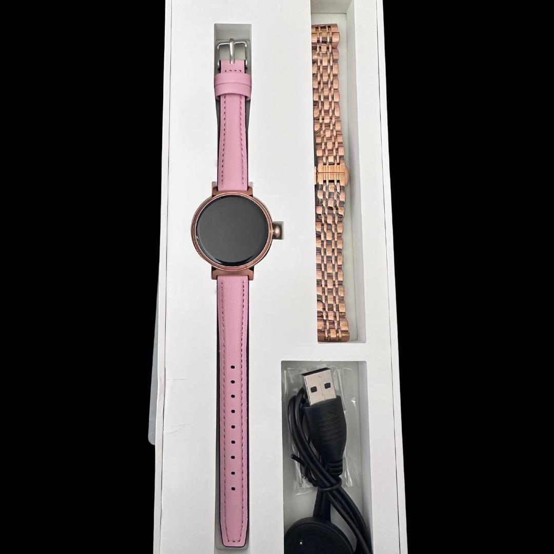 Intelligent Galaxy Venus Ladies Smart Watch - Multi Band Giftset - PINK VEGAN LEATHER/GOLD METAL