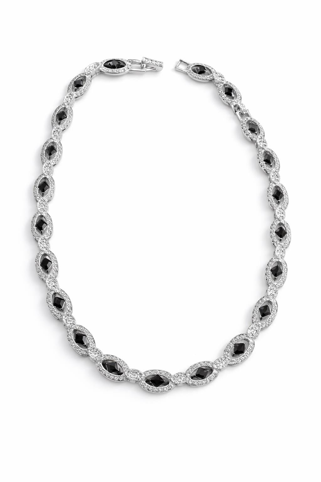 Completely Bella Latonia Cabella created Silver Plated Black and Clear CZ Evening Necklace