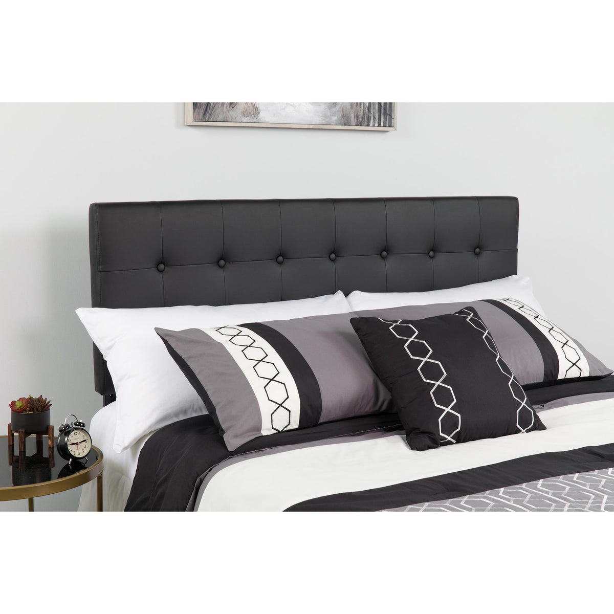 Flash Furniture Button Tufted Upholstered Full Size Headboard in White Vinyl