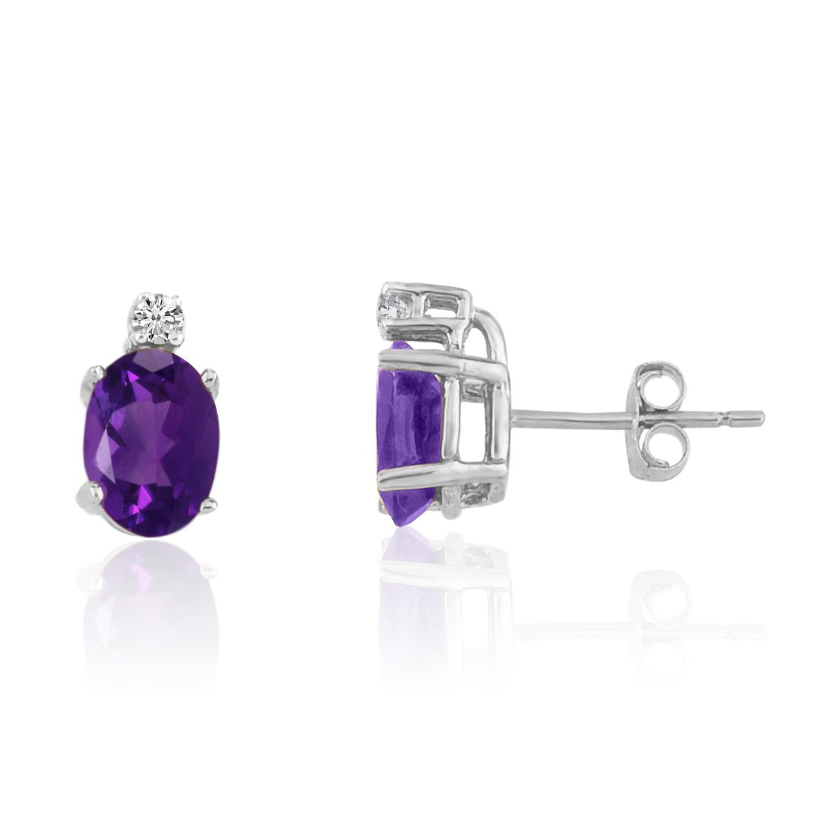 Distinctive 14K White Gold Oval Amethyst Earrings w/diamond accent