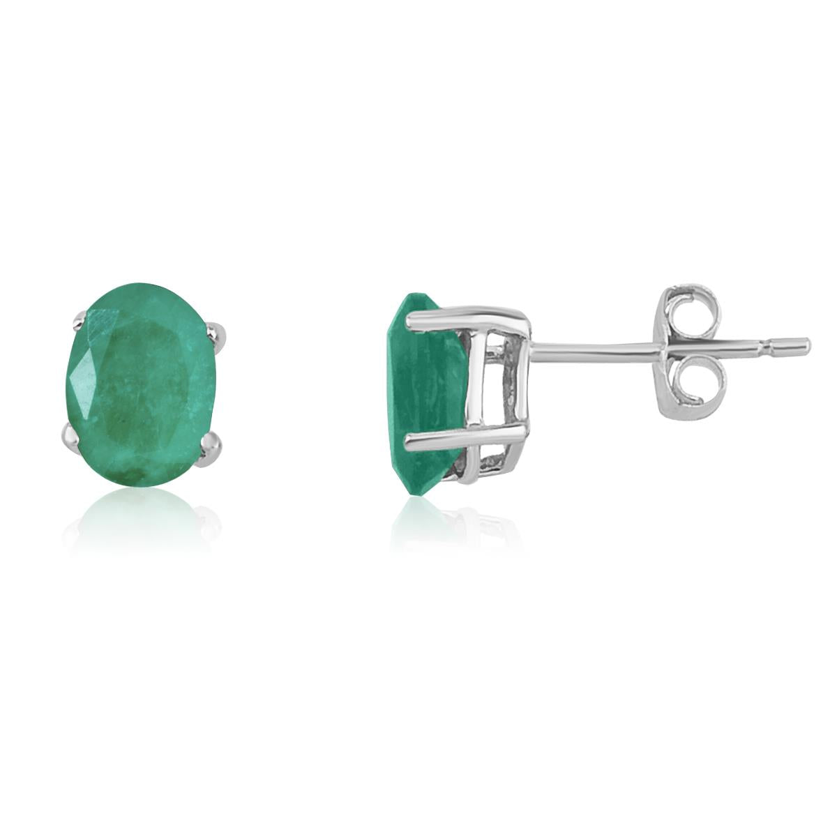 Distinctive 14K White Gold Oval Emerald Earrings