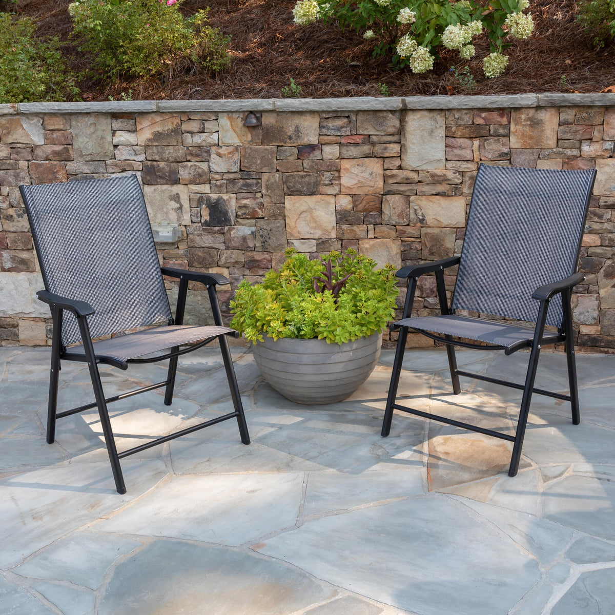 Flash Furniture Portable Brown Outdoor Folding Patio Sling Chair with Black Frame - Set of 2