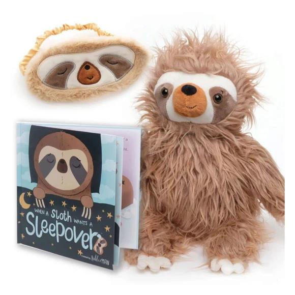 Bella Home Tickle & Main Sloth Sleepover Set with Plush Sloth Book and Sleep Mask in Gift Box